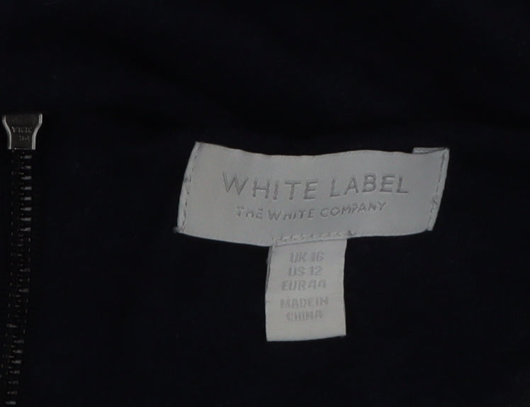 The White Company Women's Blue Short Sleeve Cotton Blend Zip Back Top Size 16