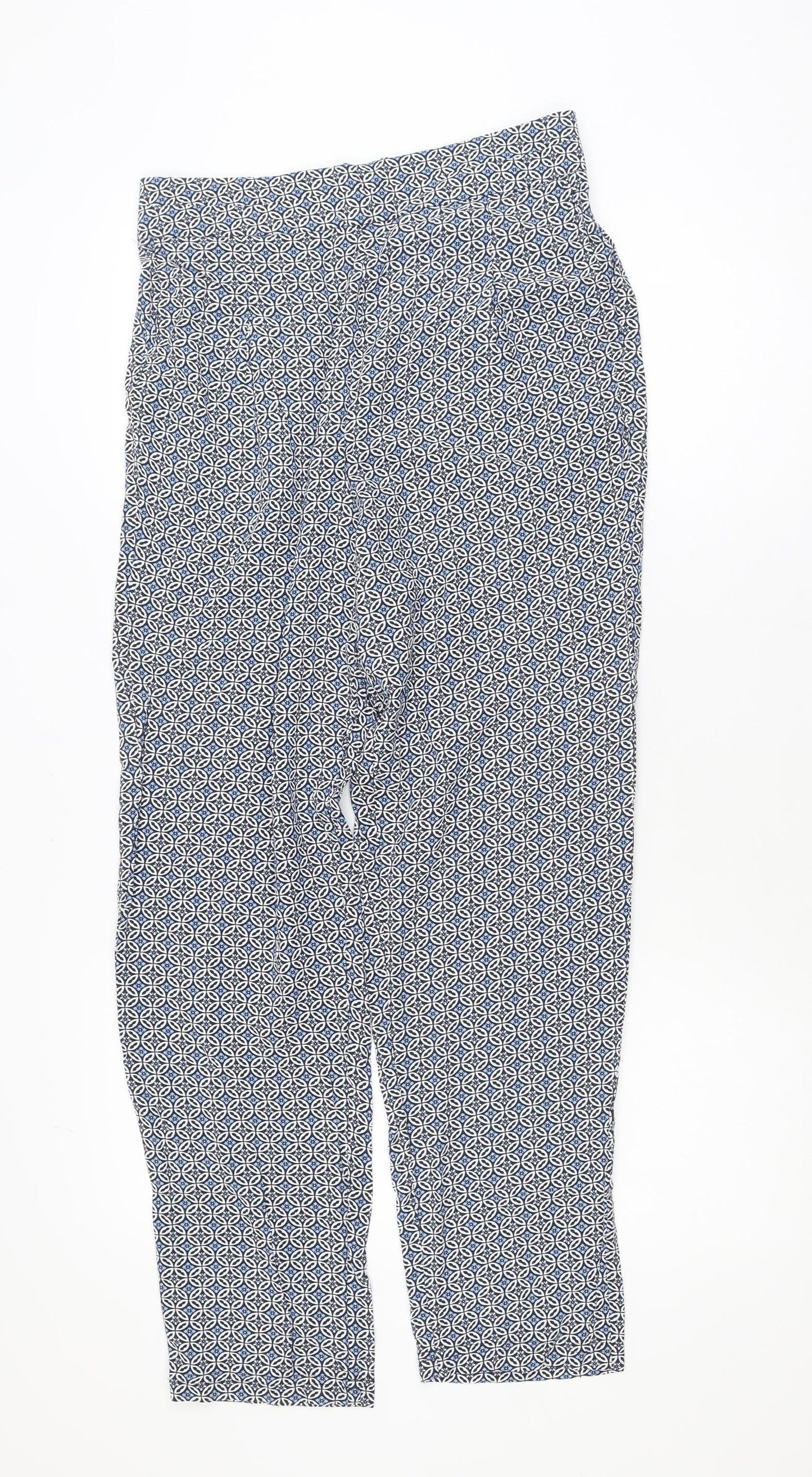 Marks and Spencer Women Blue Geometric Trousers Size 10 Regular Viscose