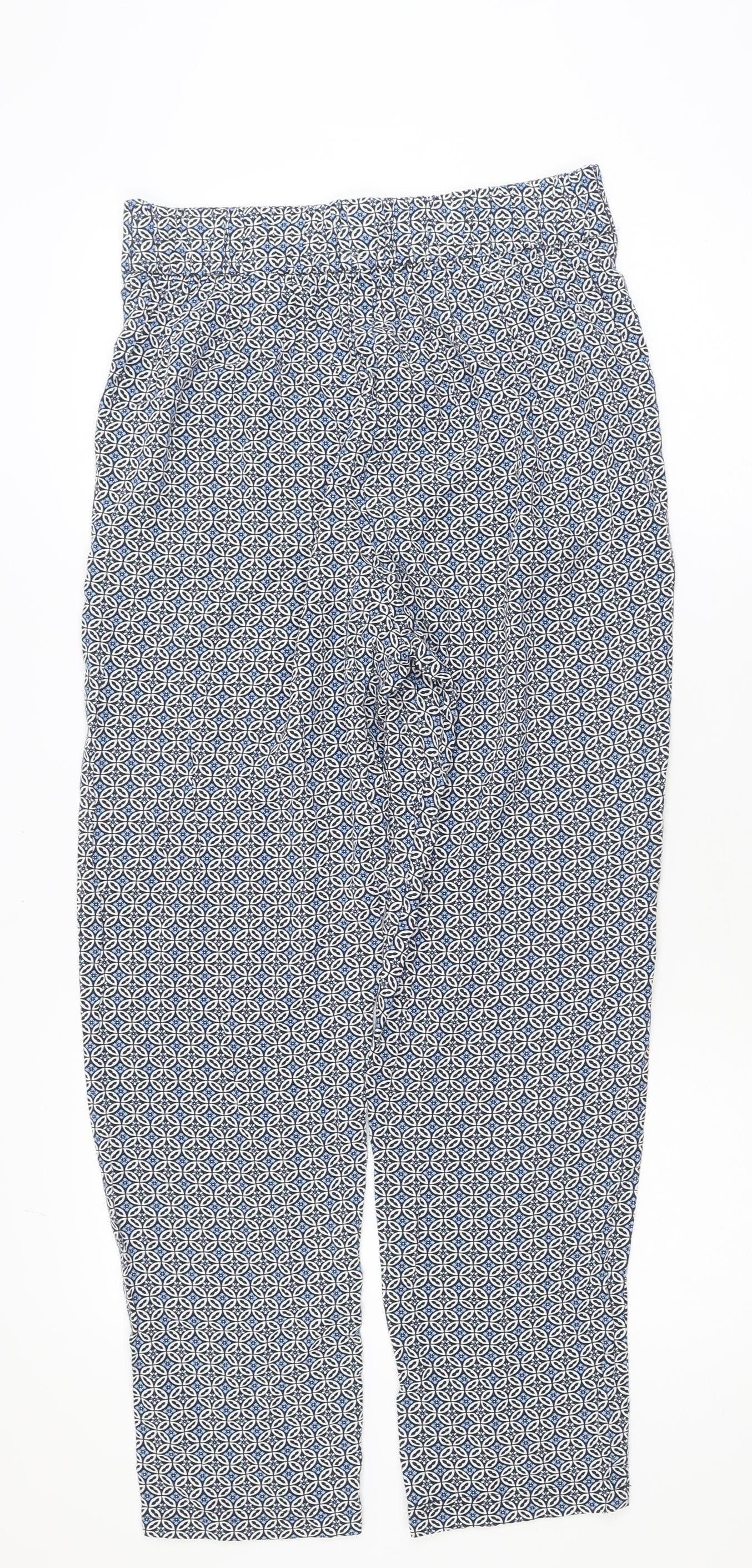 Marks and Spencer Women Blue Geometric Trousers Size 10 Regular Viscose
