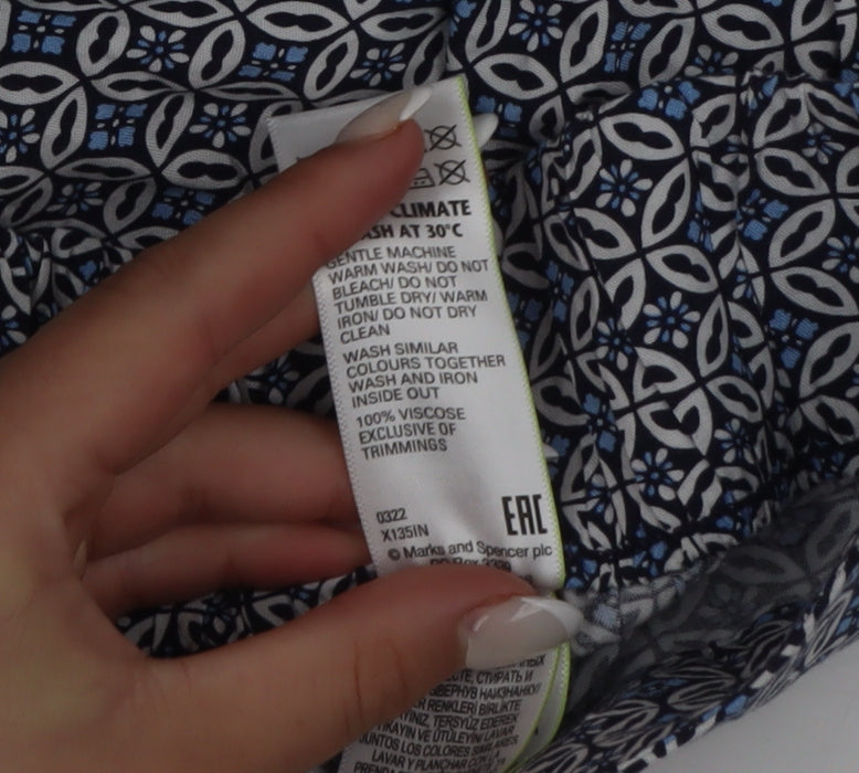 Marks and Spencer Women Blue Geometric Trousers Size 10 Regular Viscose