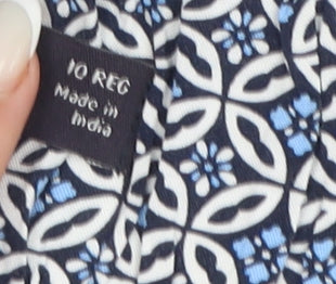 Marks and Spencer Women Blue Geometric Trousers Size 10 Regular Viscose