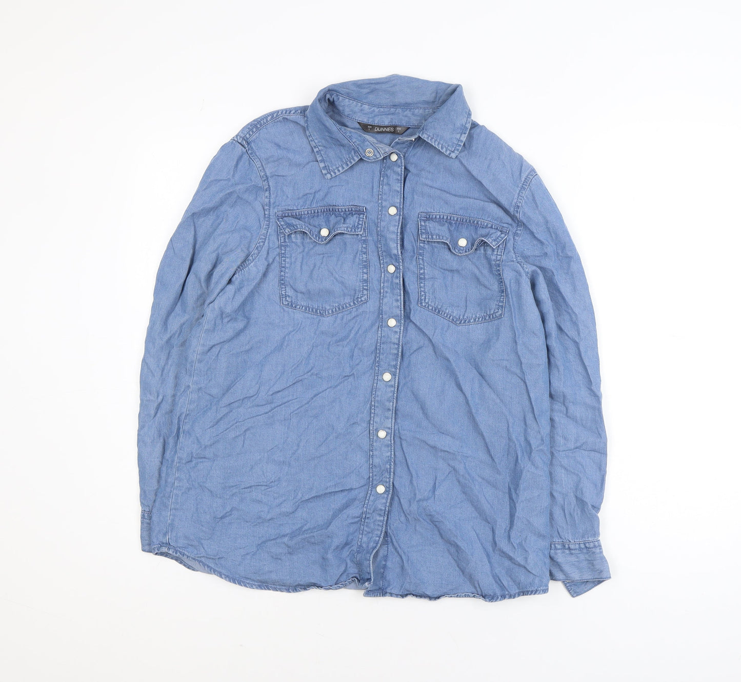 Dunnes Women's Blue Lyocell Denim Long Sleeve Button-Up Shirt S