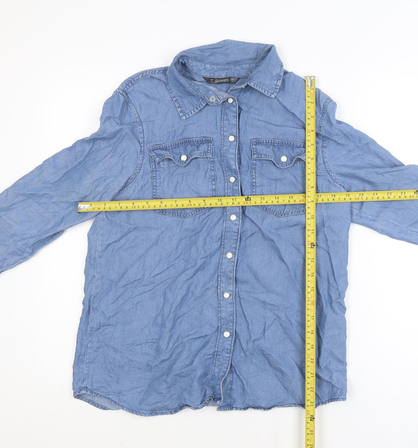 Dunnes Women's Blue Lyocell Denim Long Sleeve Button-Up Shirt S