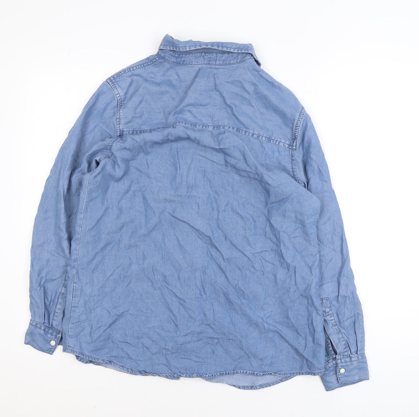 Dunnes Women's Blue Lyocell Denim Long Sleeve Button-Up Shirt S