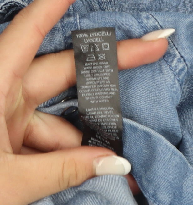 Dunnes Women's Blue Lyocell Denim Long Sleeve Button-Up Shirt S