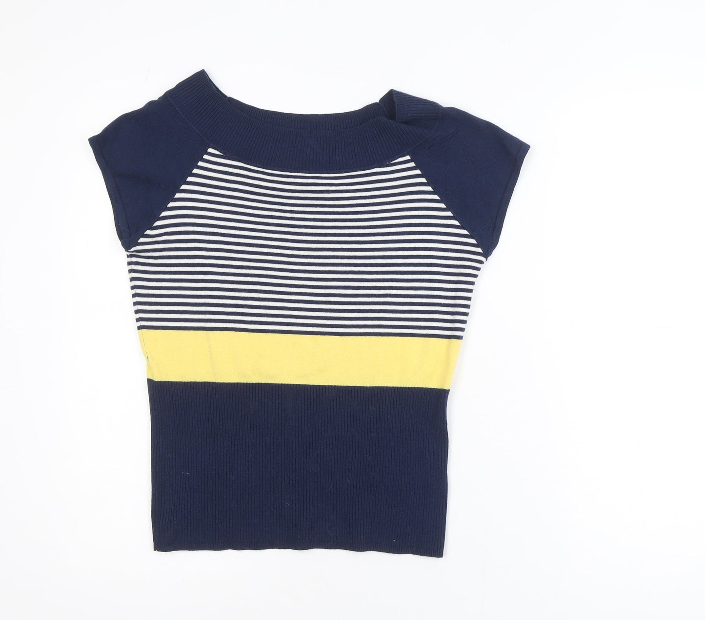 Alexon Women's Blue Striped Boat Neck Short Sleeve Knit Top Size M