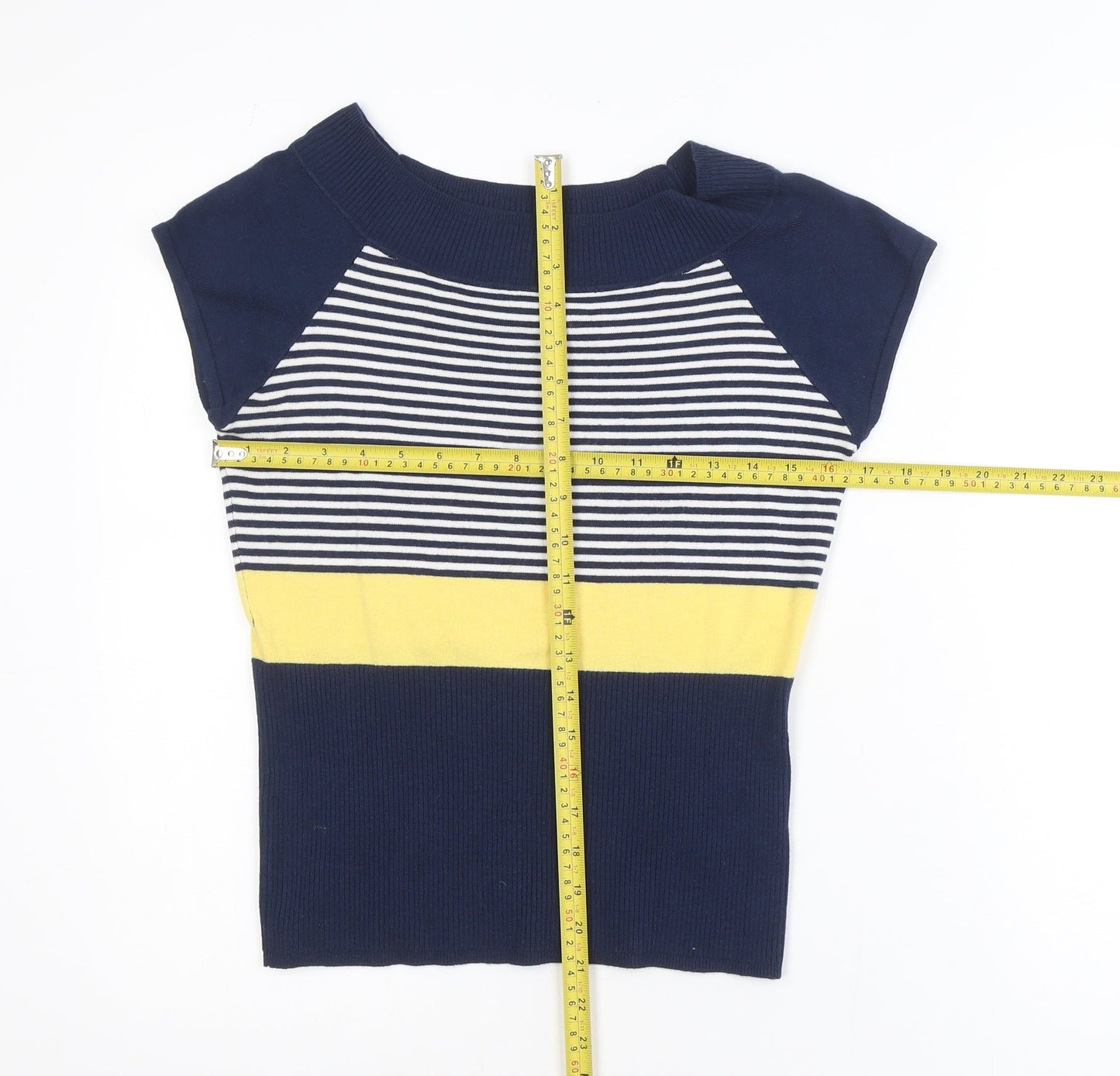 Alexon Women's Blue Striped Boat Neck Short Sleeve Knit Top Size M