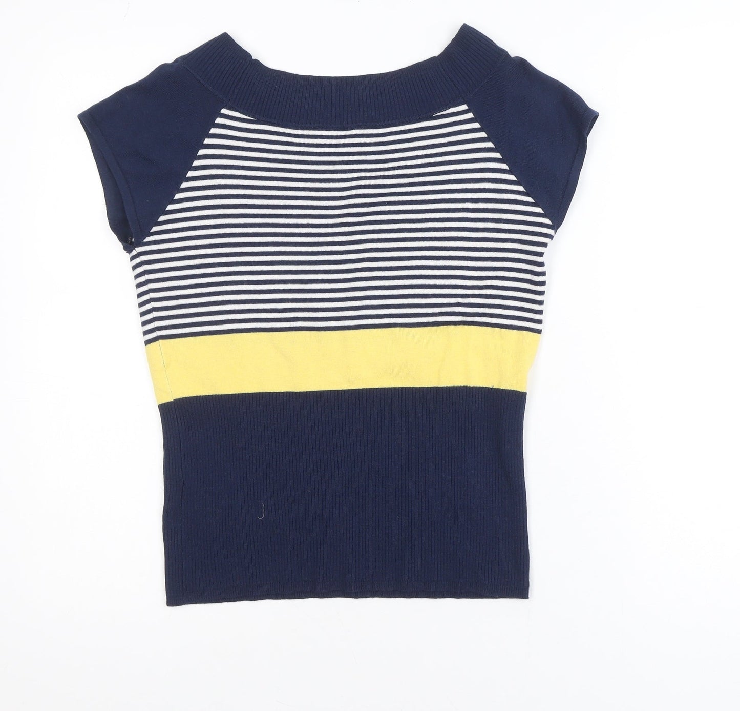 Alexon Women's Blue Striped Boat Neck Short Sleeve Knit Top Size M
