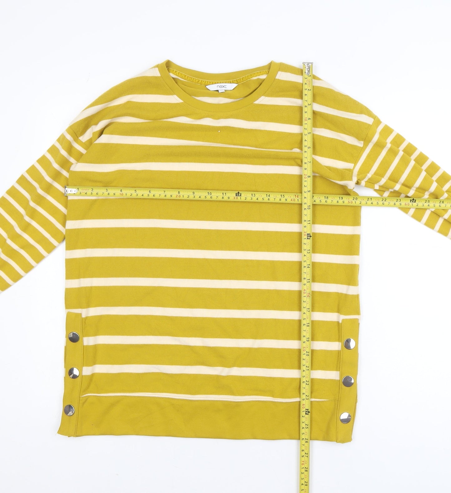 Next Women’s Yellow Striped Crew Neck Long Sleeve Relaxed Pullover Size 12