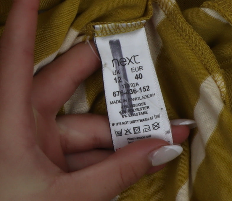 Next Women’s Yellow Striped Crew Neck Long Sleeve Relaxed Pullover Size 12