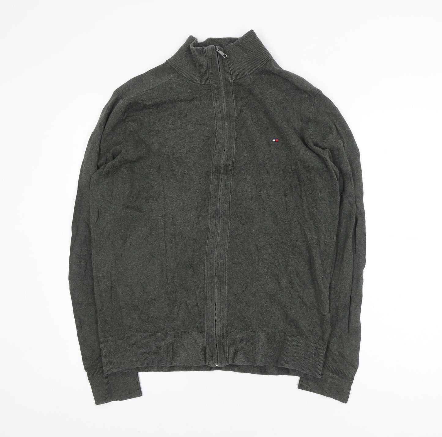 Tommy Hilfiger Men's Green Full Zip Cotton Cashmere Jumper L