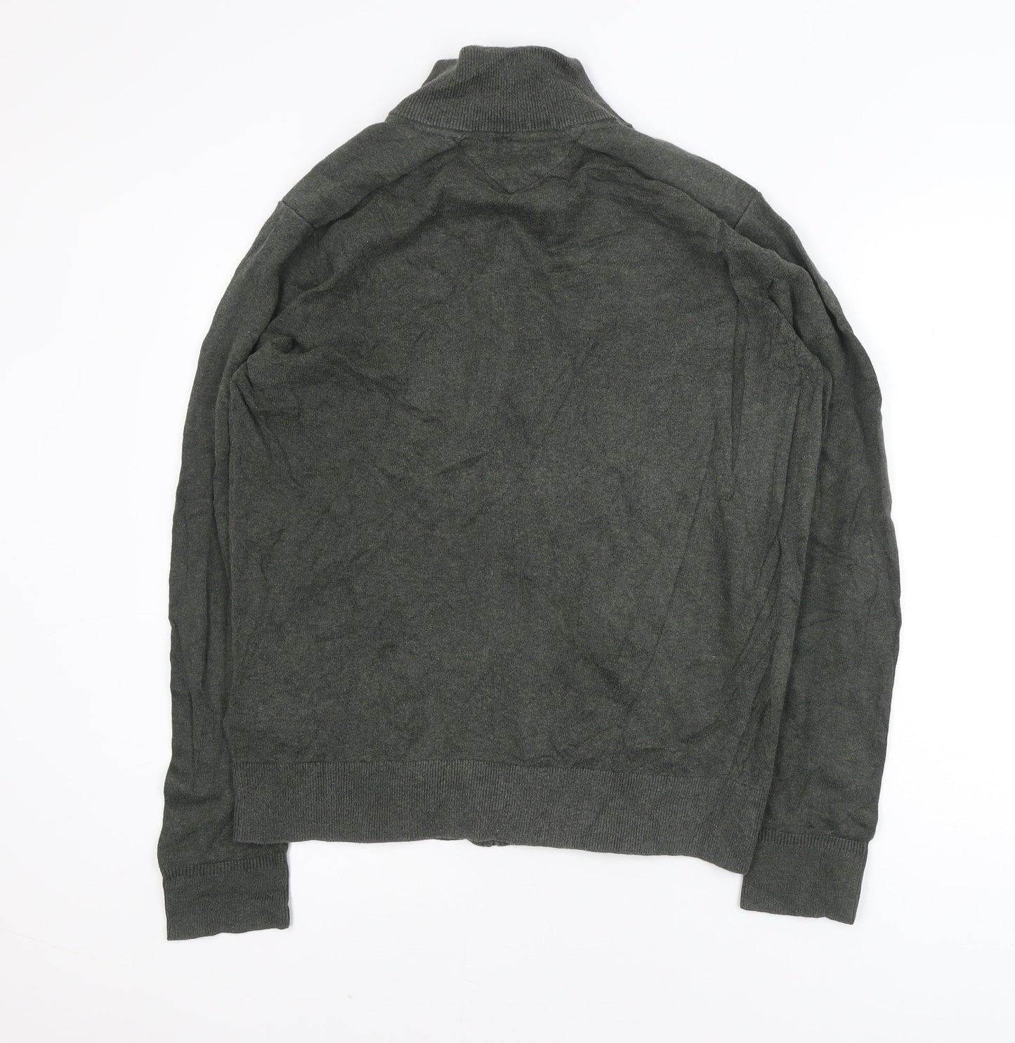 Tommy Hilfiger Men's Green Full Zip Cotton Cashmere Jumper L
