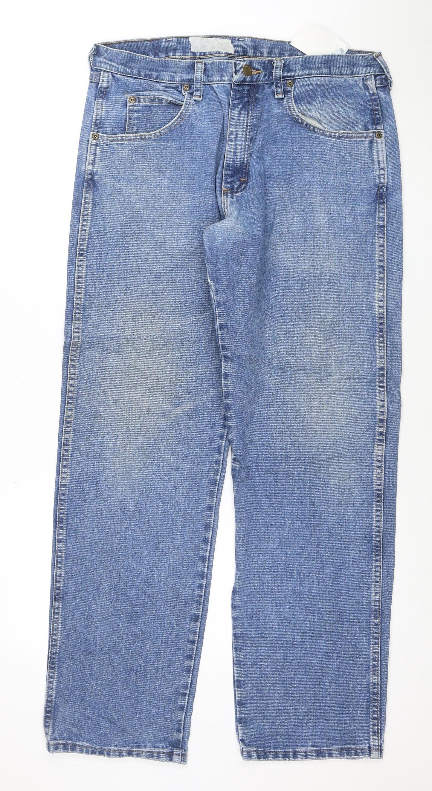 Wrangler Men's Blue 34x32 Regular Fit Straight Denim Jeans