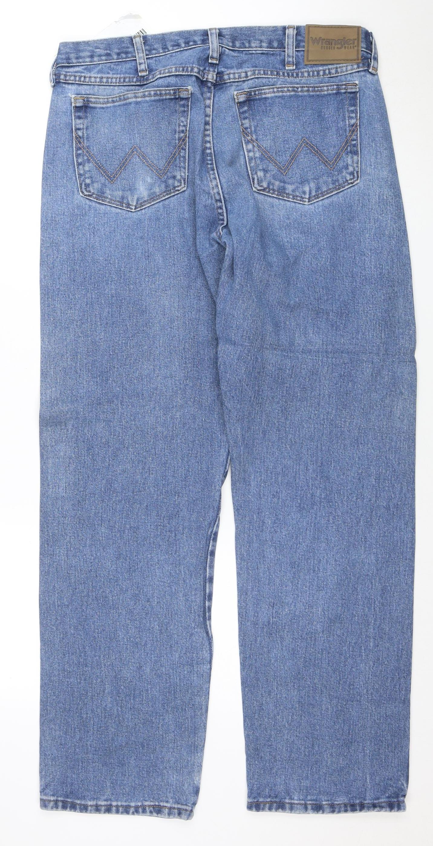 Wrangler Men's Blue 34x32 Regular Fit Straight Denim Jeans