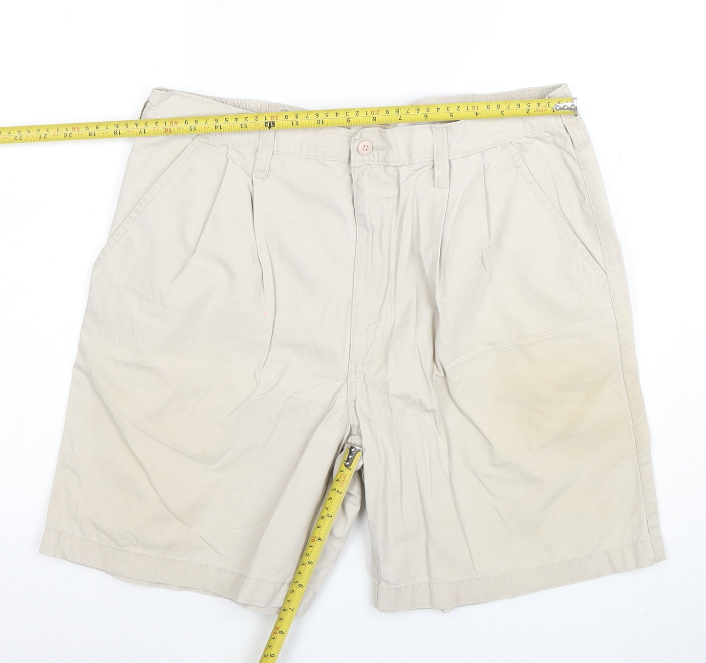 Marks and Spencer Men Beige Cotton Chino Shorts Size 36 Regular Fit