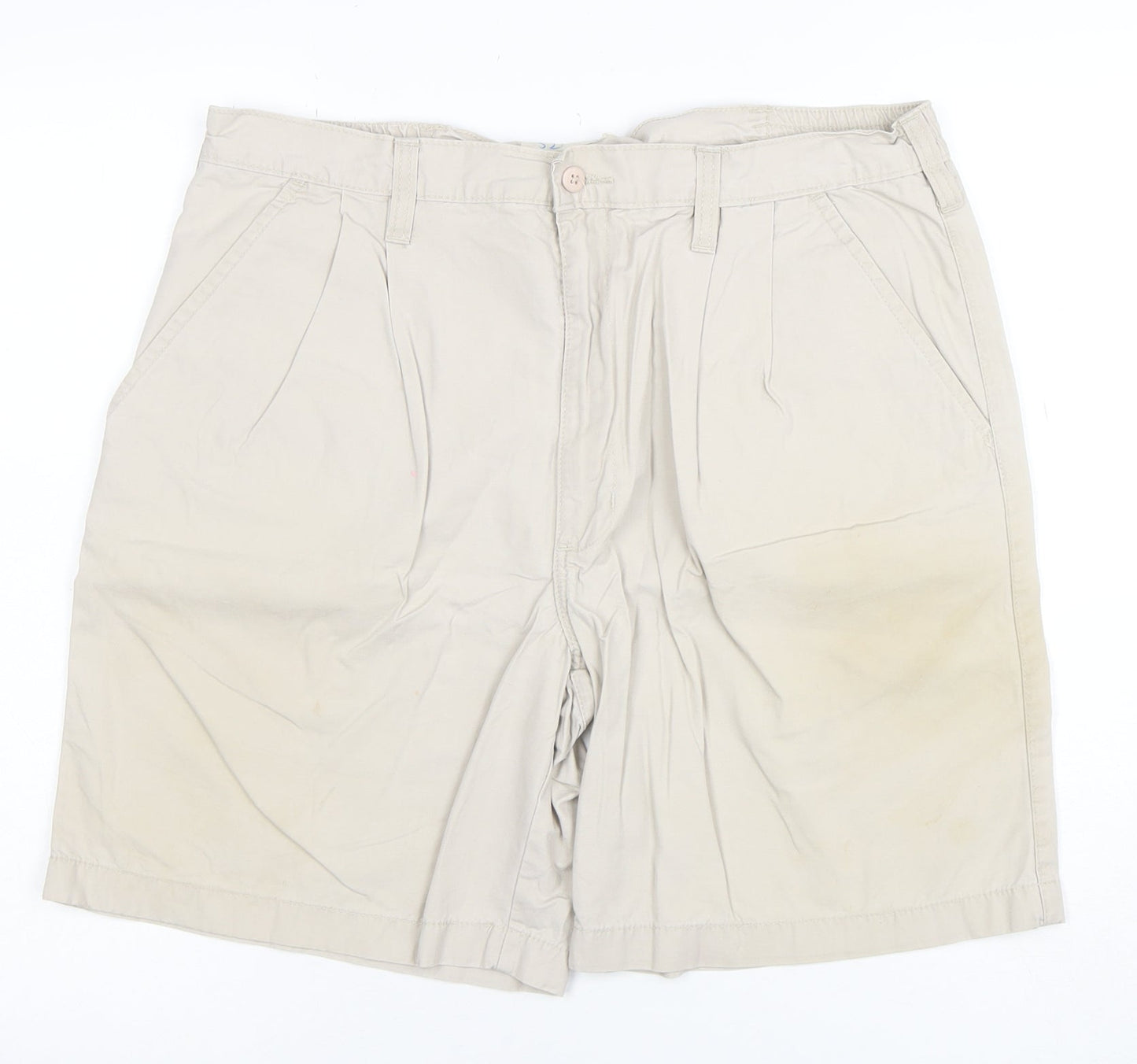 Marks and Spencer Men Beige Cotton Chino Shorts Size 36 Regular Fit