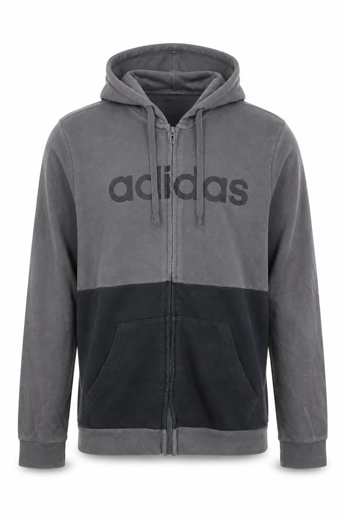Adidas Mens Grey Full Zip Logo Hoodie Size L
