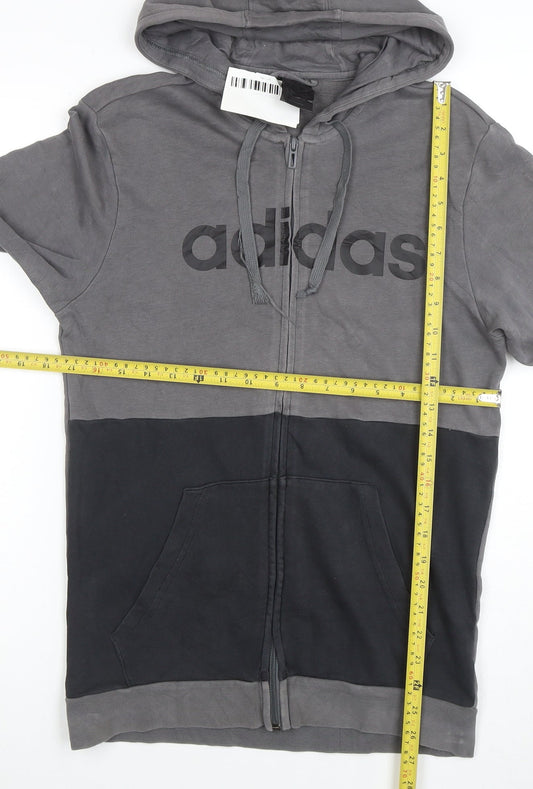 Adidas Mens Grey Full Zip Logo Hoodie Size L