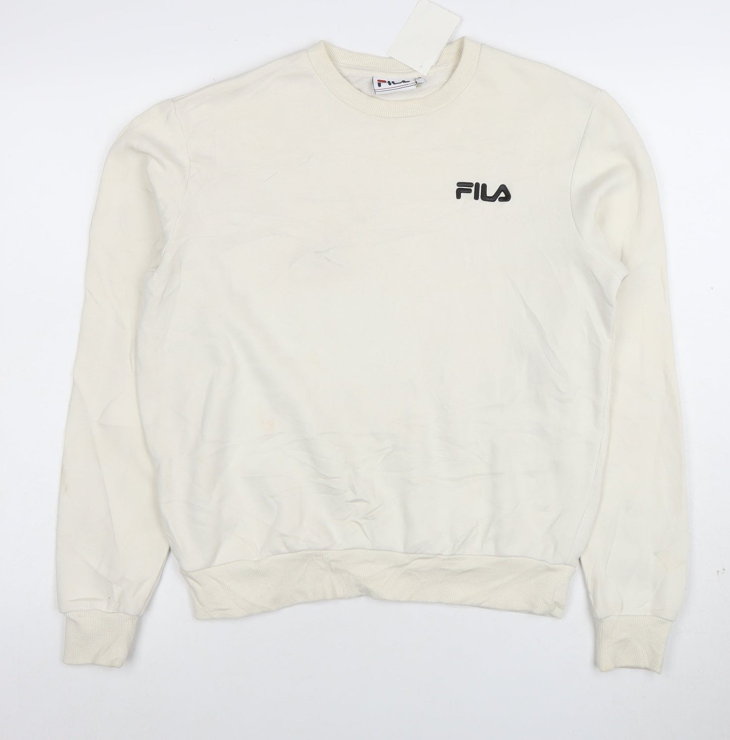FILA Womens Beige XS Pullover Sweatshirt Crew Neck Cotton Blend