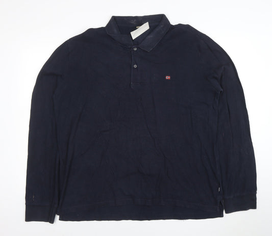 Napapijri Men's Blue Long Sleeve Polo Shirt 3XL Cotton Logo