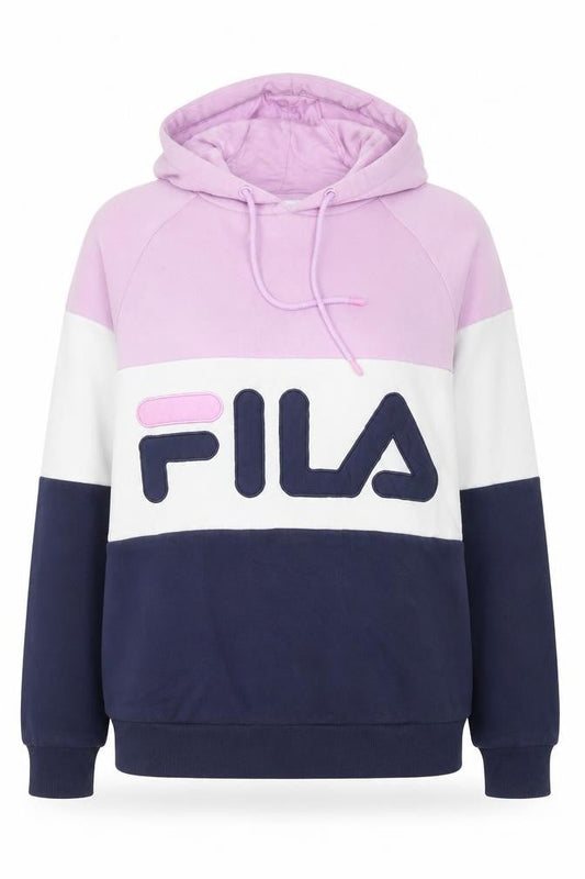 Fila Women’s Pink White Navy Pullover Hoodie XS Colourblock Cotton Blend