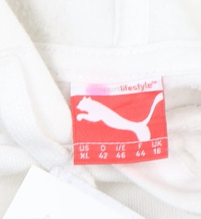 Puma Womens White Pullover Hoodie Size 16 Cotton Blend Casual