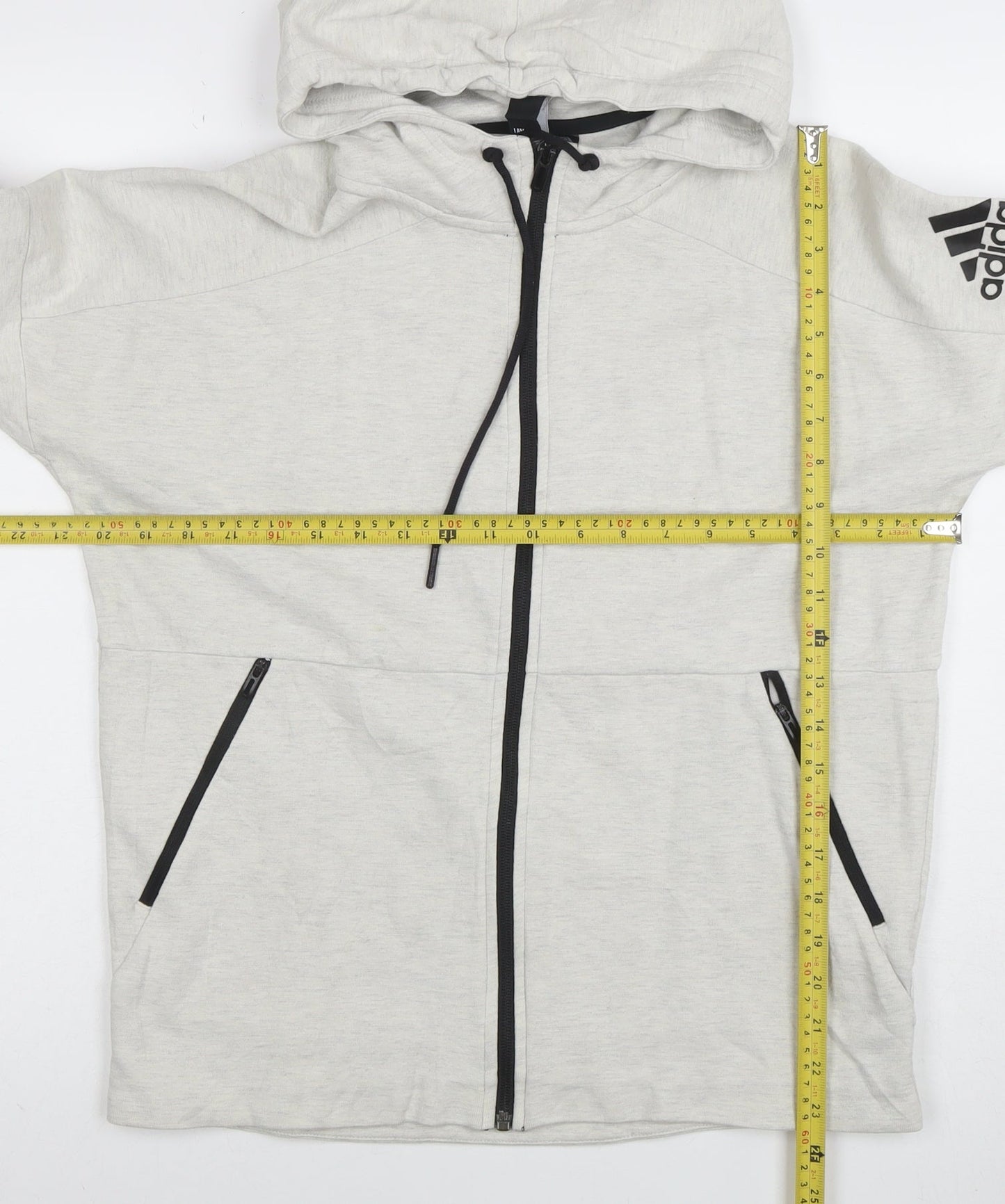 Adidas Women Grey Full Zip Hoodie Size 14 Cotton Blend Hooded Sweatshirt