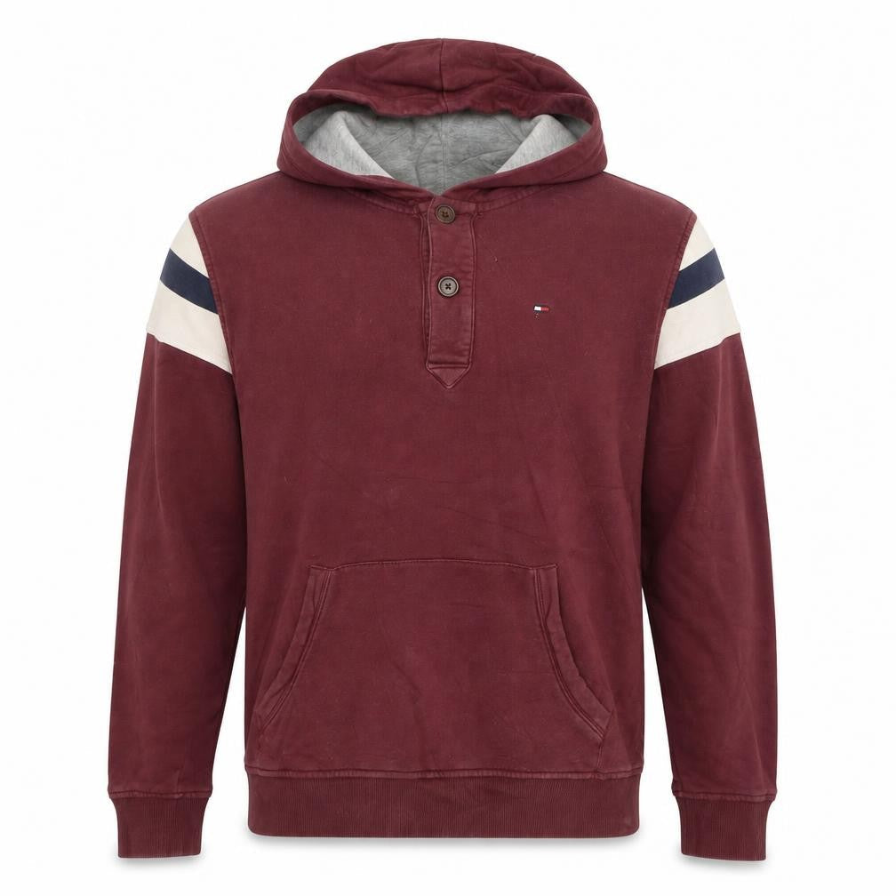 Tommy Hilfiger Men's Burgundy Henley Hoodie Size L Cotton Blend