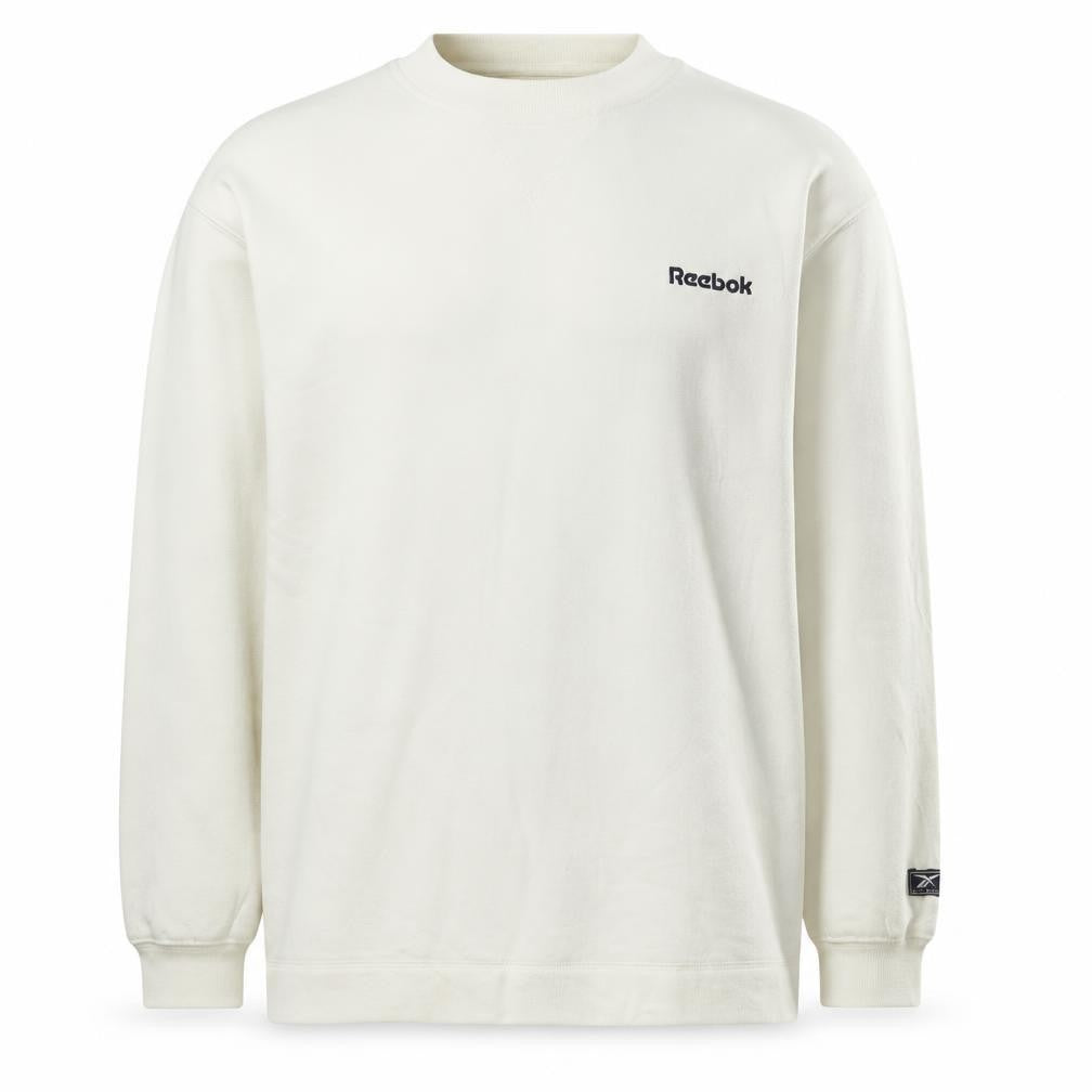 Reebok Men White Crew Neck Pullover Sweatshirt L Regular Fit