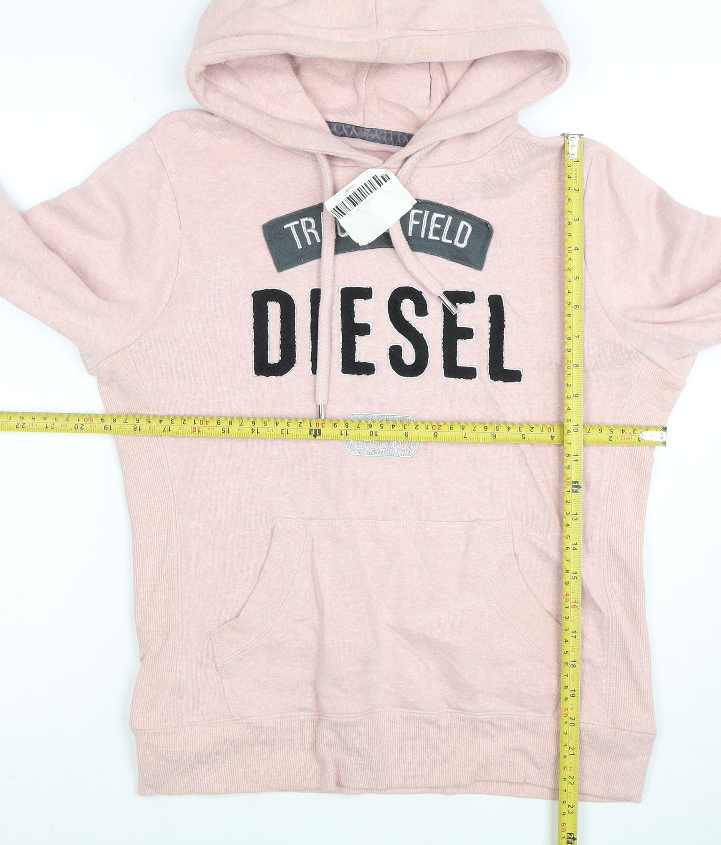 Diesel Womens Pink Pullover Hoodie Medium Cotton Blend Logo Casual