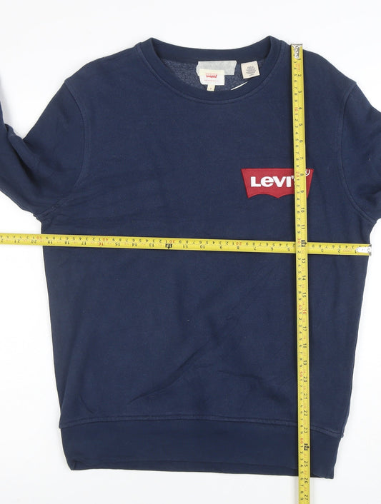 Levi's Men Blue Small Crew Neck Logo Pullover Sweatshirt