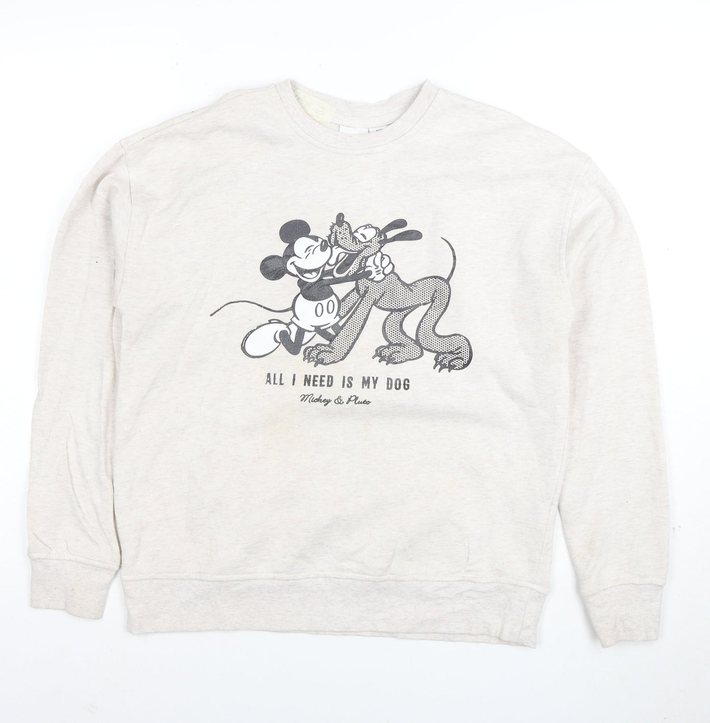 Disney Womens Beige Sweatshirt 2XS Mickey & Pluto Graphic Pullover