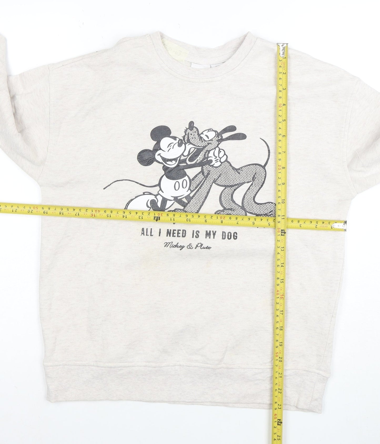 Disney Womens Beige Sweatshirt 2XS Mickey & Pluto Graphic Pullover