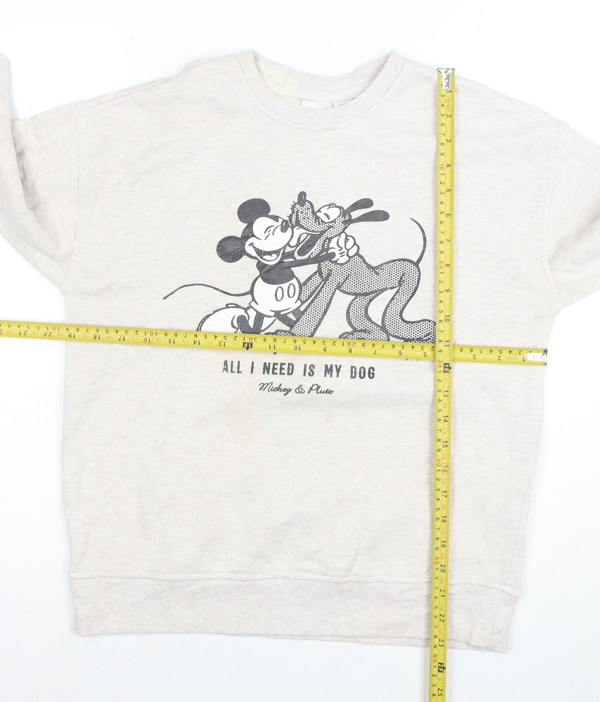 Disney Womens Beige Sweatshirt 2XS Mickey & Pluto Graphic Pullover