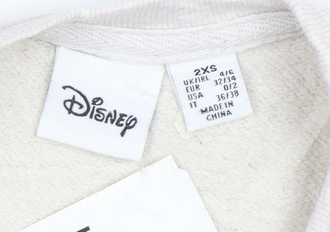 Disney Womens Beige Sweatshirt 2XS Mickey & Pluto Graphic Pullover