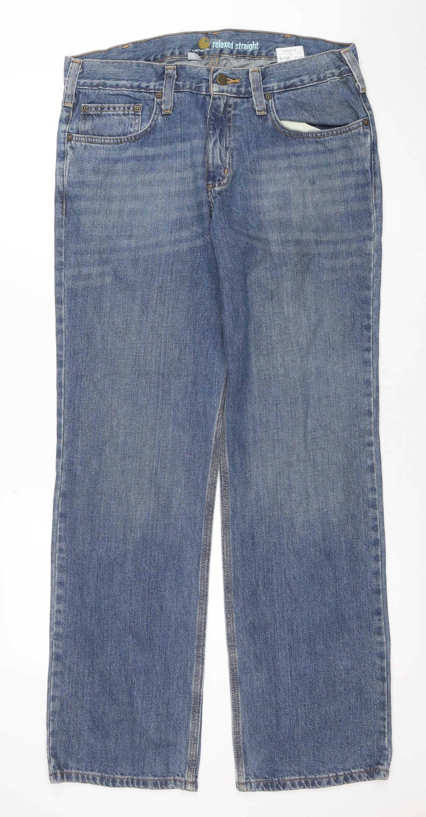 Carhartt Men's Blue Relaxed Straight Fit Denim Jeans 33x32
