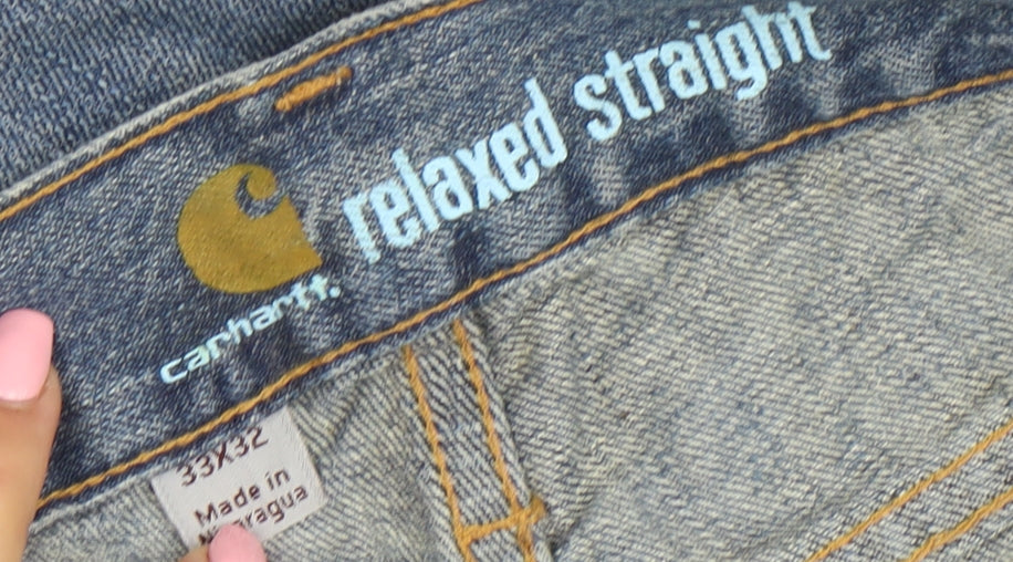 Carhartt Men's Blue Relaxed Straight Fit Denim Jeans 33x32
