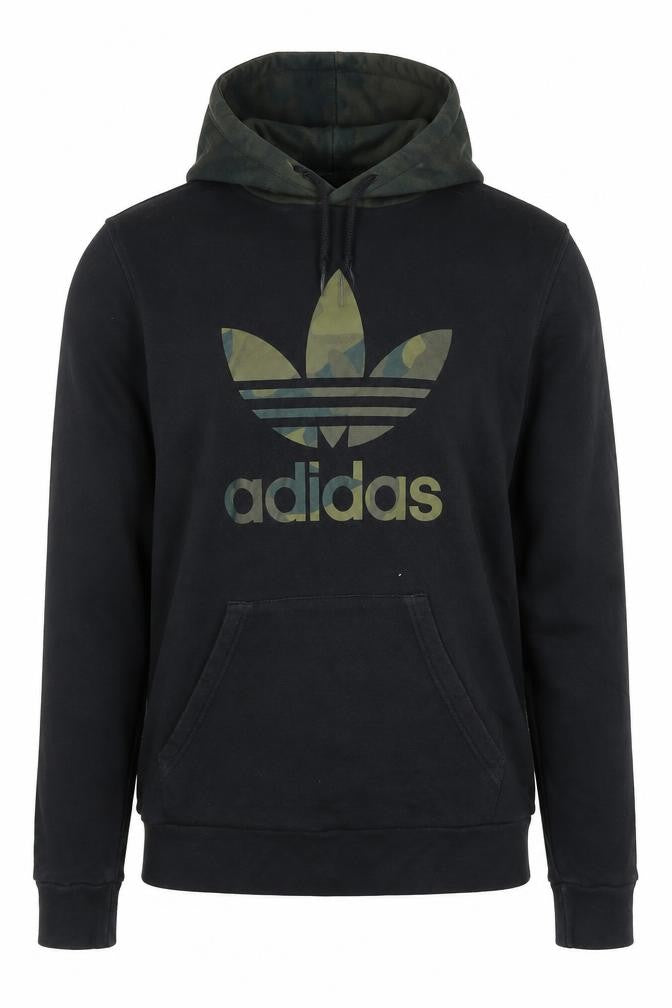 adidas Men's Black Pullover Hoodie S Camo Hood Graphic Logo Sweatshirt