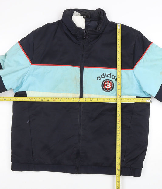 Adidas Men's Blue M Retro Bomber Jacket Full Zip Lined Sportswear