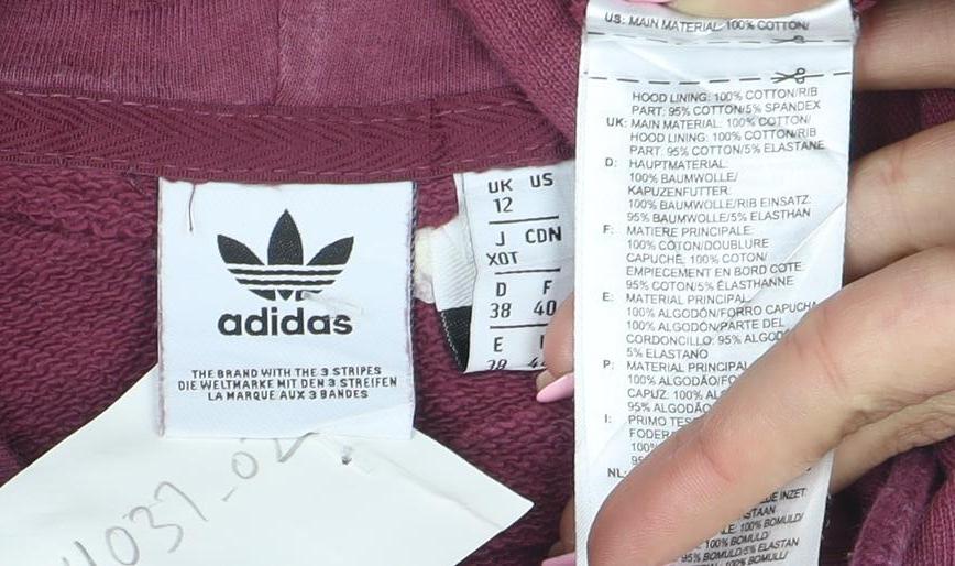 Adidas Women’s Burgundy Pullover Hoodie UK 12 Cotton Blend Casual