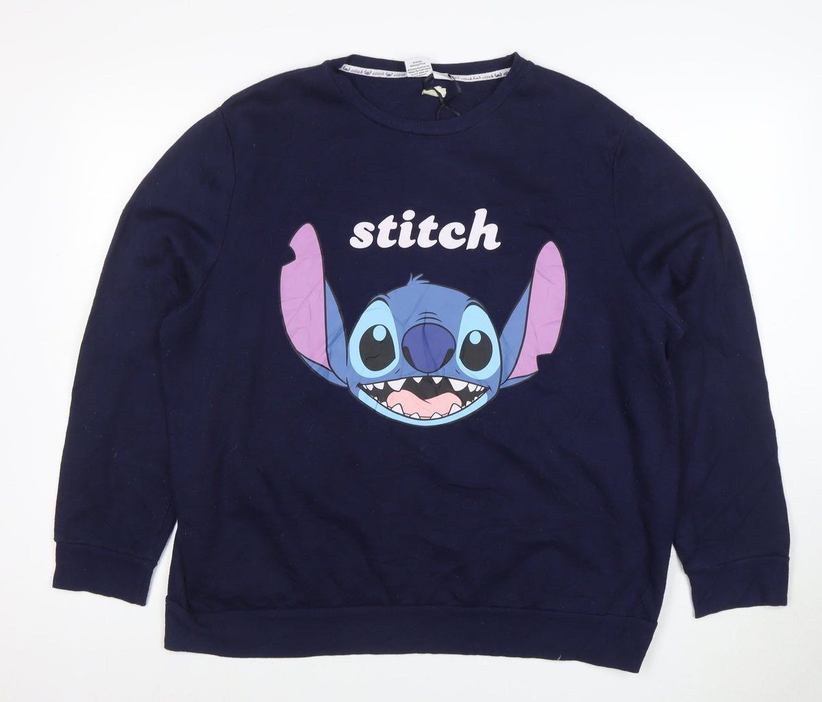 Disney Women’s Navy Stitch Pullover Sweatshirt XL Cotton Blend