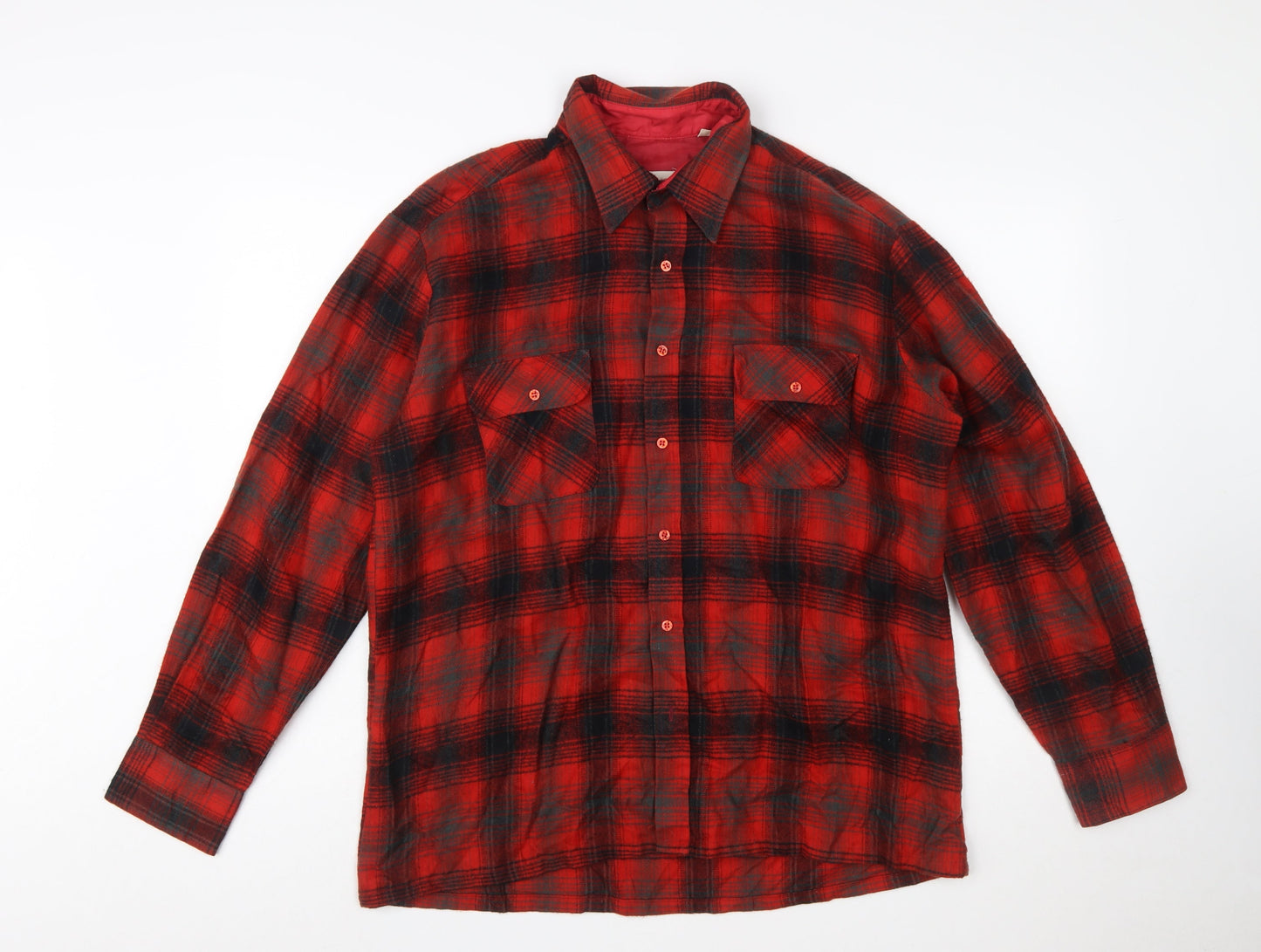 Back Packer Men's Red Flannel Plaid Button-Up Shirt Size L