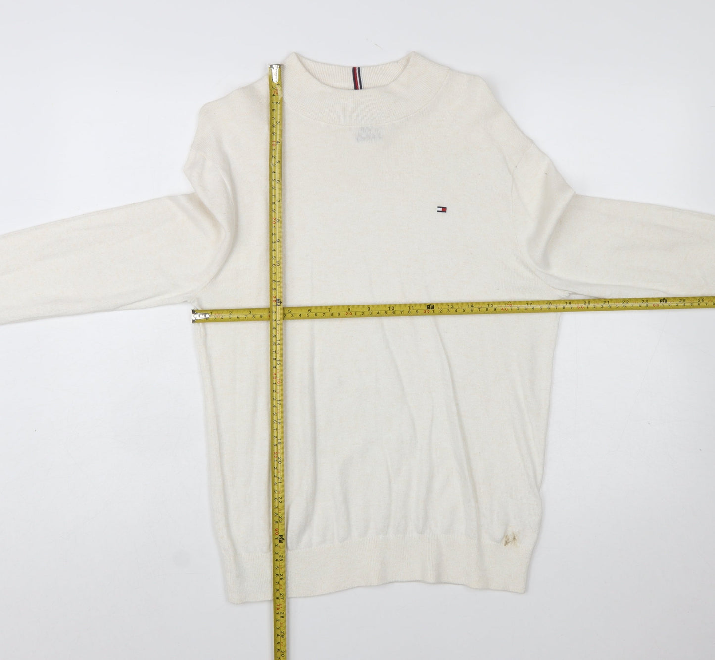 Tommy Hilfiger Men's Ivory Cotton Cashmere Pullover Jumper Size S