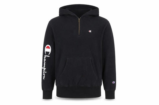 Champion Men Black Reverse Weave 1/2 Zip Hoodie Medium Sportswear