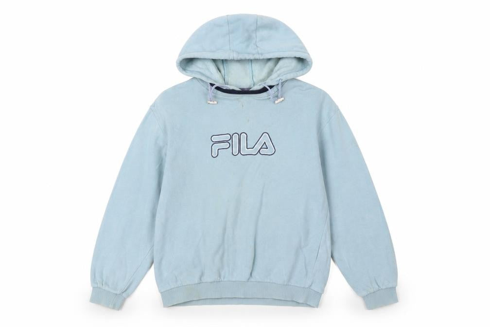 Fila Boys Light Blue Pullover Hoodie Age 10 Logo Fleece Cotton Blend