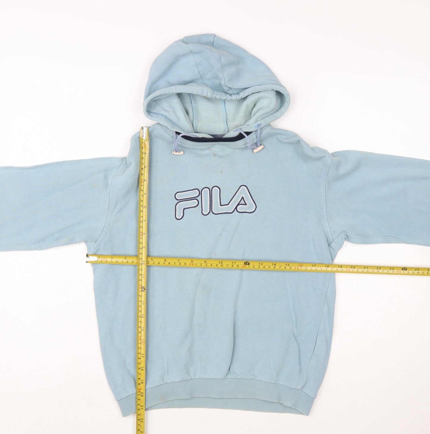 Fila Boys Light Blue Pullover Hoodie Age 10 Logo Fleece Cotton Blend