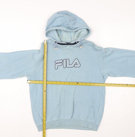 Fila Boys Light Blue Pullover Hoodie Age 10 Logo Fleece Cotton Blend