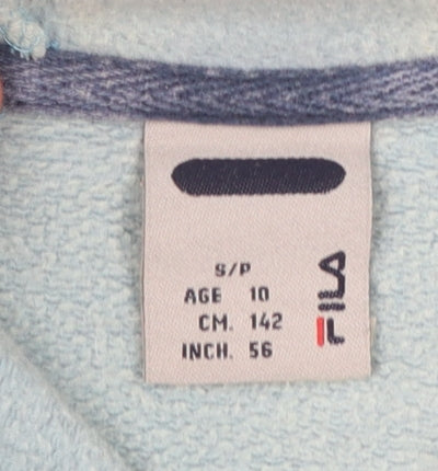 Fila Boys Light Blue Pullover Hoodie Age 10 Logo Fleece Cotton Blend