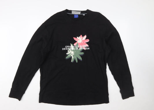 Jack & Jones Originals Men's Black 2XL Graphic Flower Crew Sweatshirt