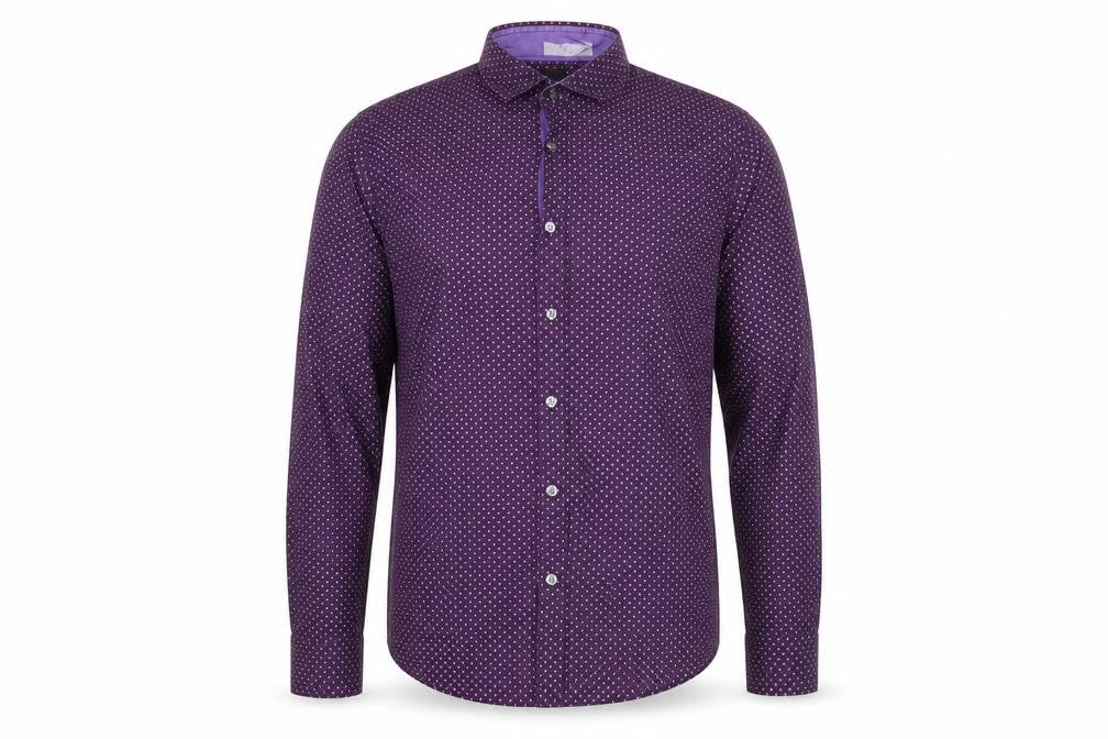 Hugo Boss Men's Purple Polka Dot Slim Fit Long Sleeve Shirt XL